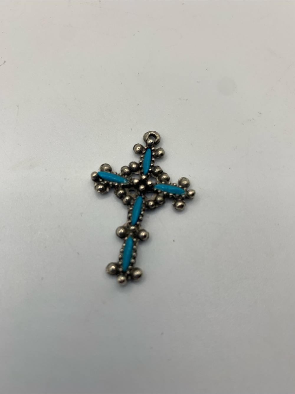 Turquoise Accent Silver-Tone Cross Pendant Necklace Charm